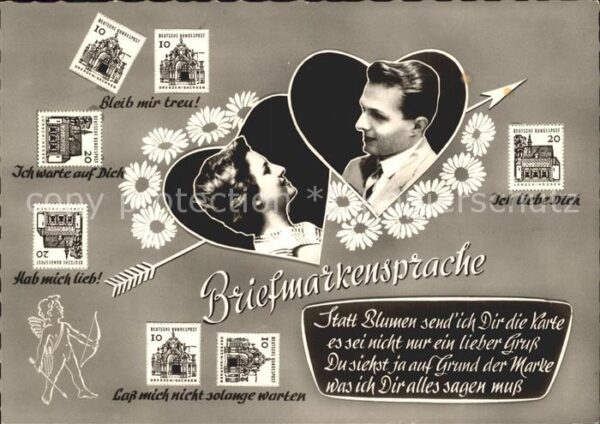 Briefmarkensprache Herzen Pfeil Blumen Engel Gedicht