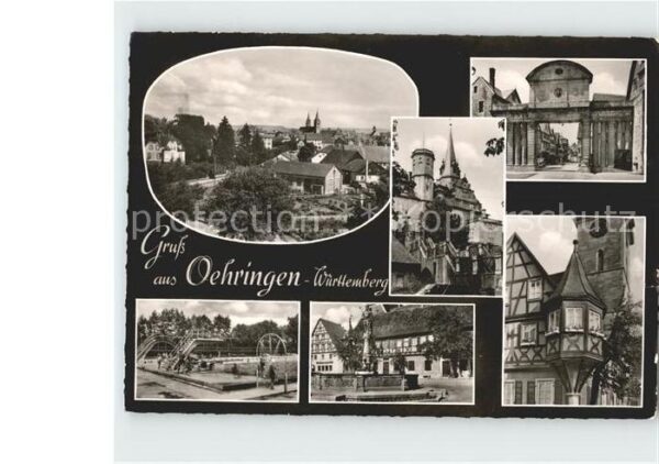 Oehringen Hohenlohe Teilansicht Kirche Schloss Erker Brunne