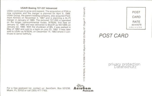 Flugzeuge Zivil USAIR Boeing 727-227 Advanced – Bild 2