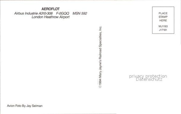 Flugzeuge Zivil Aeroflot Airbus Industrie A310-308 F-0G – Bild 2