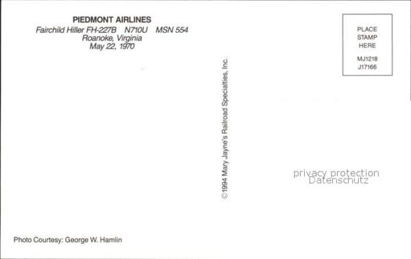 Flugzeuge Zivil Piedmont Airlines Fairchild Hiller FH-2 – Bild 2