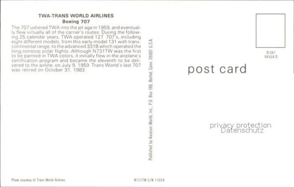 Flugzeuge Zivil TWA Trans World Airlines Boeing 707 – Bild 2