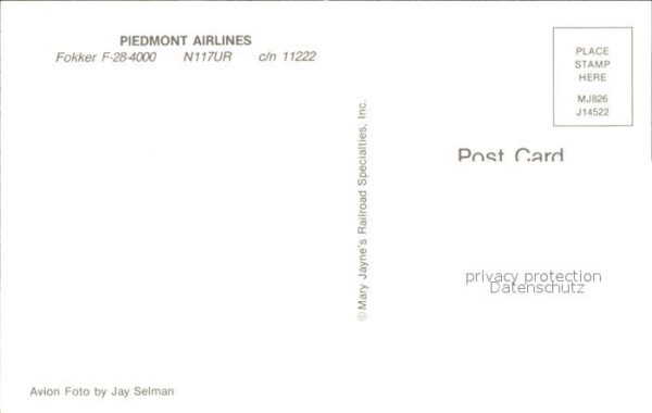 Flugzeuge Zivil Piedmont Airlines Fokker F-28-4000 N117 – Bild 2