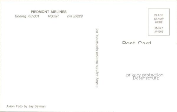 Flugzeuge Zivil Piedmont Airlines Boeing 737-301 N303P – Bild 2
