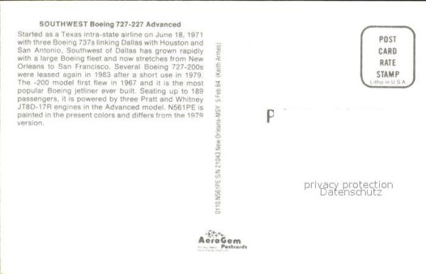 Flugzeuge Zivil Southwest Boeing 727-227 Advanced – Bild 2