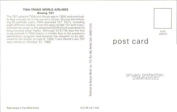 Flugzeuge Zivil TWA Trans World Airlines Boeing 707 – Bild 2