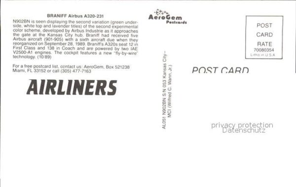 Flugzeuge Zivil Braniff Airbus A320-231 – Bild 2