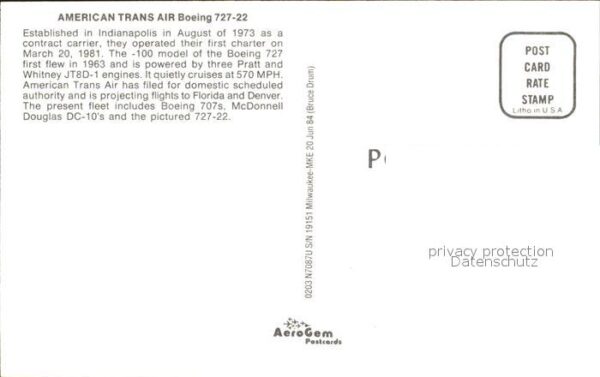 Flugzeuge Zivil American Trans Air Boeing 727-22 – Bild 2