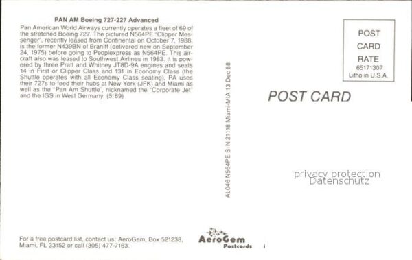 Flugzeuge Zivil Pan Am Boeing 727-227 Advanced – Bild 2