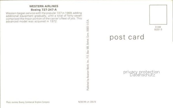 Flugzeuge Zivil Western Airlines Boeing 727-247-A – Bild 2