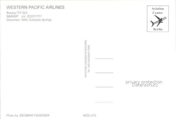 Flugzeuge Zivil Western Pacific Airlines Boeing 737-3L9 – Bild 2