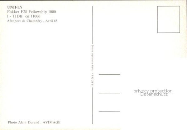 Flugzeuge Zivil Uniflly Fokker F-28 Fellowship 1000 I-T – Bild 2