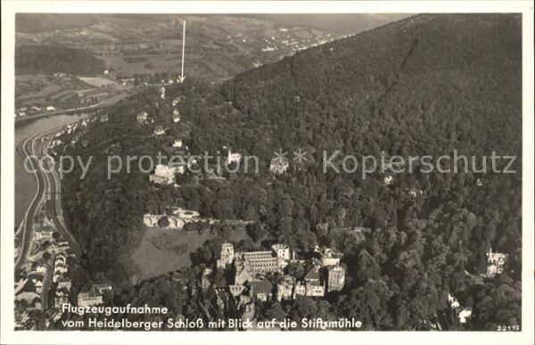 Heidelberg Neckar Schloss mit Stiftsmühle Fliegeraufnahme