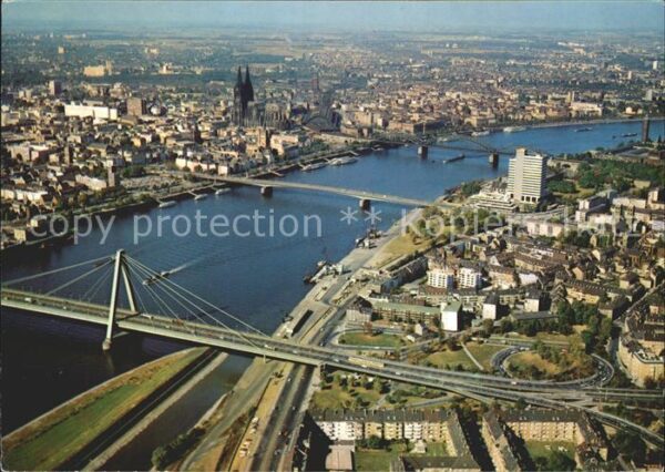 Koeln Rhein Rheinblick mit Dom und Severinsbrücke D