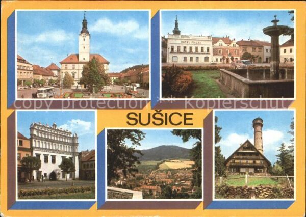 Susice Markt Kirche Hotel Fialca Panorama Turm