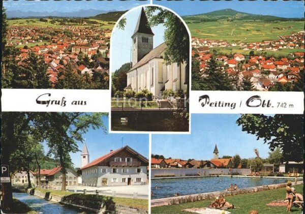 Peiting Totalansicht Kirche Teilansicht Schwimm