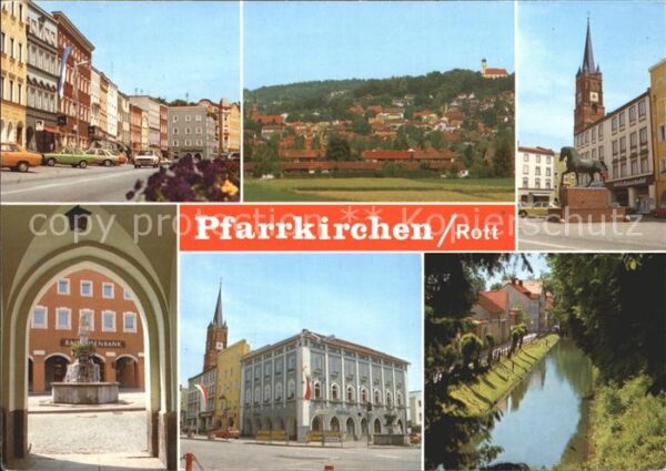 Pfarrkirchen Niederbayern Strassenpartie Teilansicht Kirche Brunn