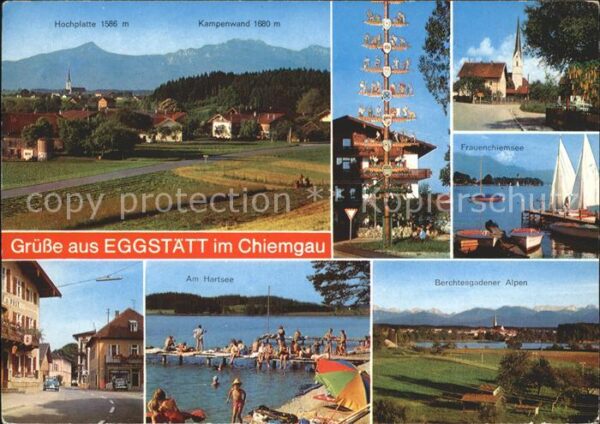 Eggstaett Oberbayern mit Hochplatte und Kampenwand Maibaum F
