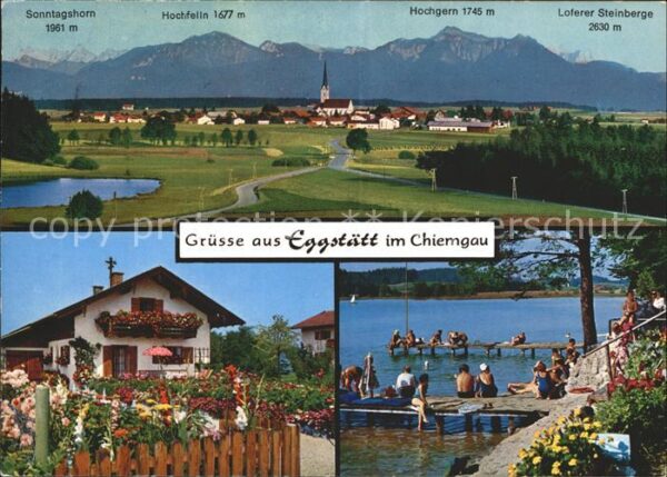 Eggstaett Oberbayern mit Hochfelln und Hochgern Blumenschmuc