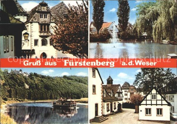 Fuerstenberg Weser Dorfmotive Fontäne Fahrgastschiff