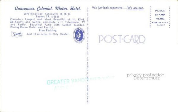 Vancouver British Columbia Colonial Motor Hotel – Bild 2