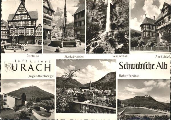 Urach Bad Wasserfall Rathaus Marktbrunnen Am Schl