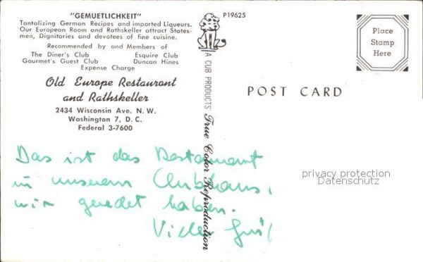 Washington DC Old Europe Restaurant and Rathskeller G – Bild 2
