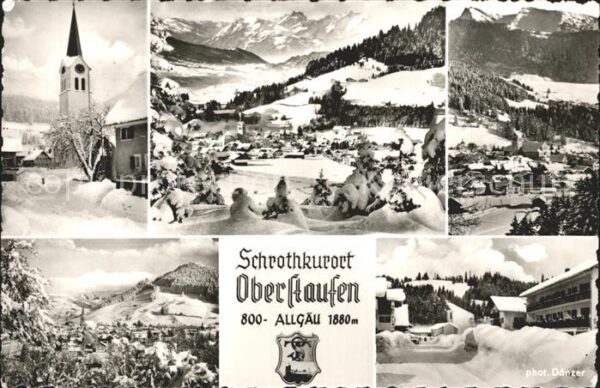 Oberstaufen Kirche Total Panorama Dorfpartie im Win