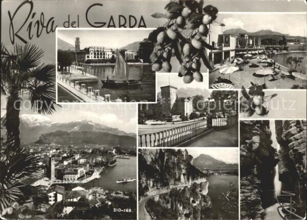 Riva del Garda Total und Teilansichten Strand Felsenwe