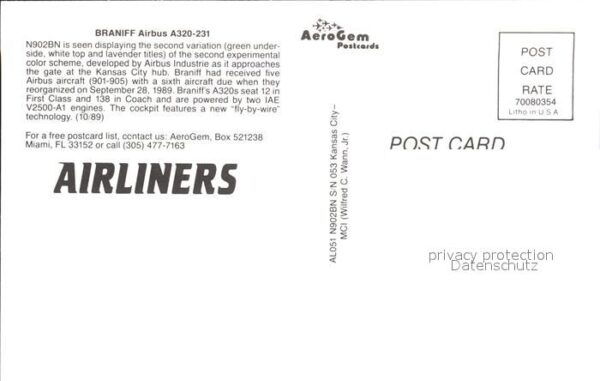 Flugzeuge Zivil Braniff Airbus A320-231 N902BN – Bild 2