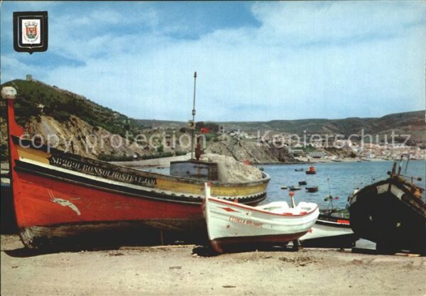 Sesimbra Vista panoramica Strand Fischerboot