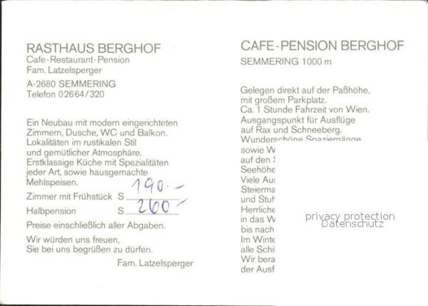 Semmering Niederoesterreich Rasthaus Berghof Cafe Restaurant Pensio – Bild 2