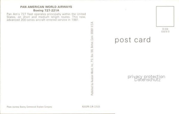 Flugzeuge Zivil Pan American World Ways Boeing 727-221A – Bild 2