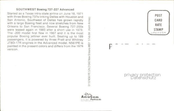 Flugzeuge Zivil Southwest Boeing 727-227 Advanced – Bild 2