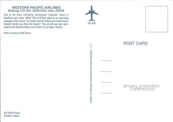 Flugzeuge Zivil Western Pacific Airlines Boeing 737-301 – Bild 2