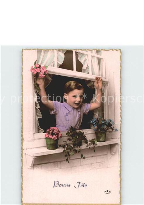 Foto ARS Paris Nr. 7865 Bonne Fete Kind Fesnter Blumen
