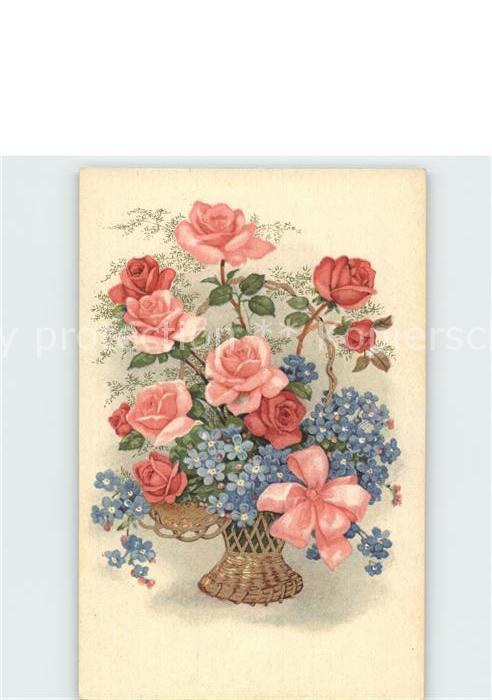Rosen Vergissmeinnicht Litho