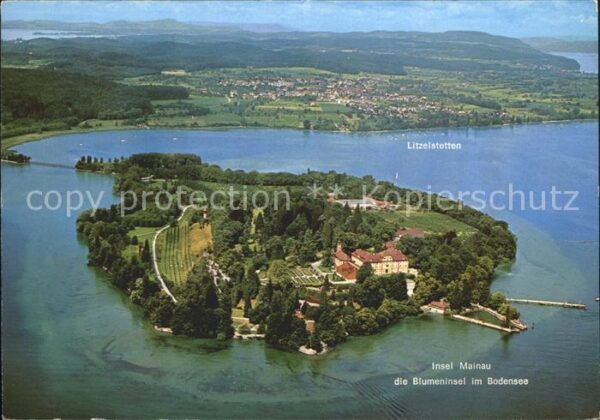Insel Mainau Fliegeraufnahme Bodensee mit Litzelstet