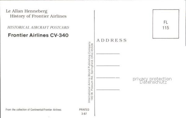 Flugzeuge Zivil Frontier Airlines CV-340 – Bild 2