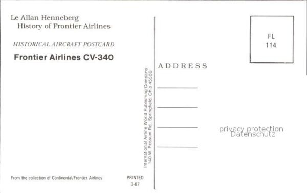 Flugzeuge Zivil Frontier Airlines CV-340 – Bild 2