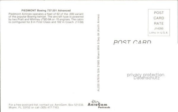 Flugzeuge Zivil Piedmont Boeing 737-201 Advanced – Bild 2