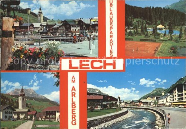Lech Vorarlberg Ortsblick Tennisplatz Schwimmbad Kirche