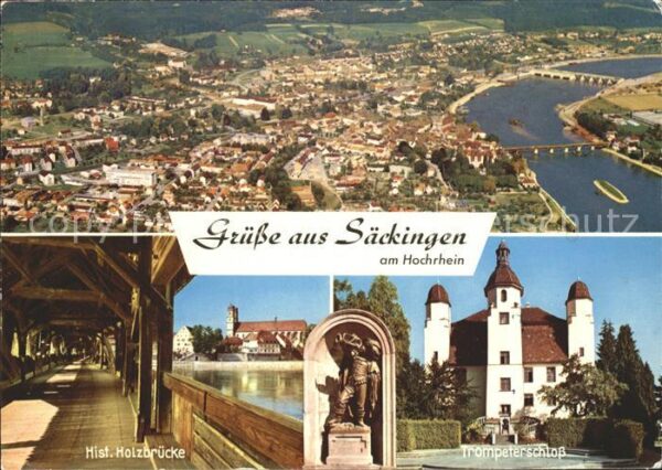 Saeckingen Rhein Fliegeraufnahme Historische Holzbrücke