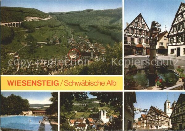 Wiesensteig Totalansicht Brunnen Schwimmbad Dorfbli