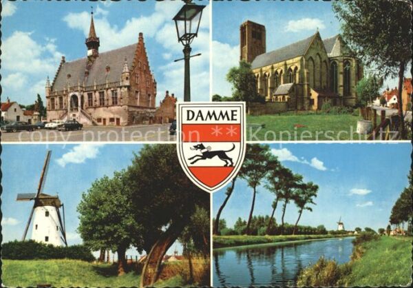Damme West-Vlaanderen Rathaus Kirche Windmühle Kanal