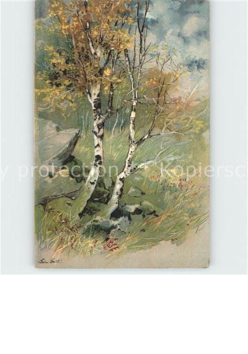 Baeume Trees Künstlerkarte Litho