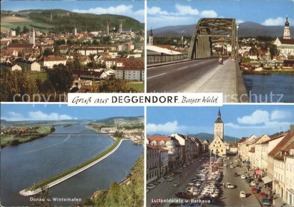 Deggendorf Donau Ortsansicht Brücke Donau und Winterhafe