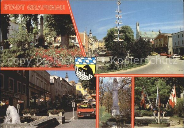 Grafenau Niederbayern Park Ortansicht Maibaum Strassenpartie