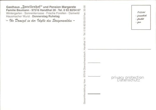 Handthal Schweinfurt Gasthaus Forellenhof und Pension Margar – Bild 2