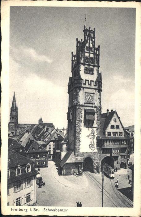 Freiburg Breisgau Schwabentor Strassenbahn Kupfertiefdruc